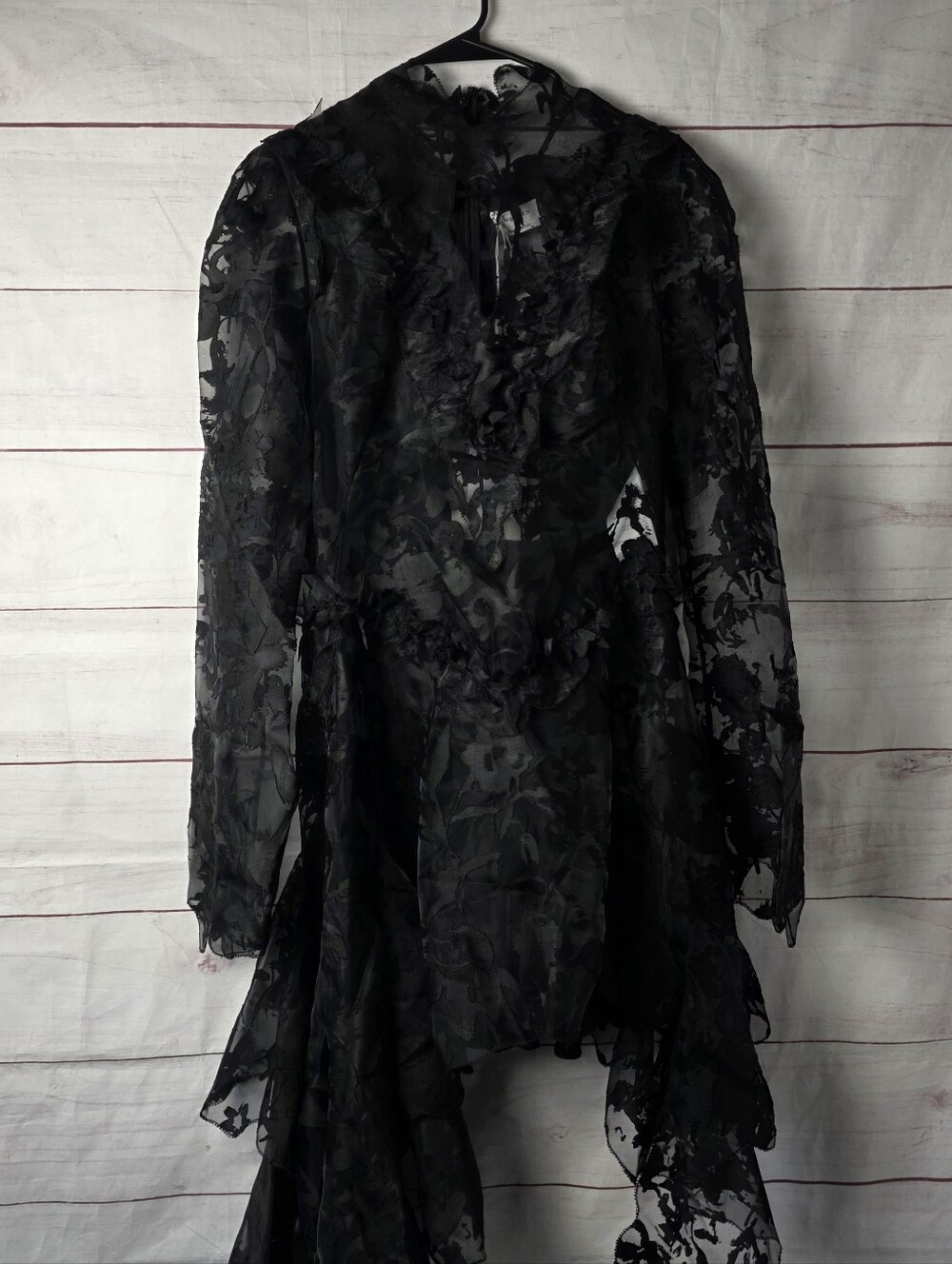 Alexander MCQUEEN Black Long Sleeve Devore Lace Asymetrical Dress NWT Size US 10 - Picture 5 of 11